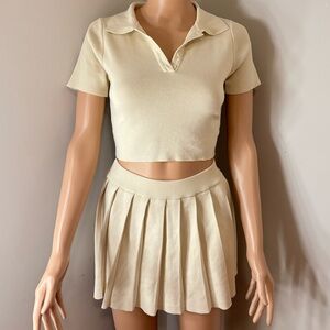 Cream tennis mini skirt and crop top set